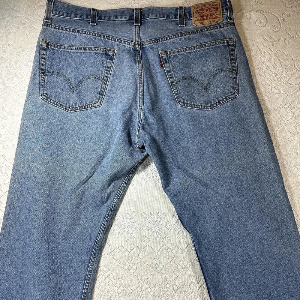 Levi's 505 Regular Fit Jeans Mens W40 L30 Light Wash Denim Blue